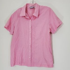Blair Pink/White Checked Button front Short Sleeve Blouse, Size MedPT